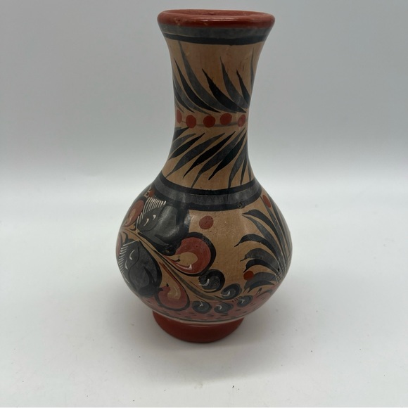 Mexican Made Tonala Vase Foral Coral Gray Color Artisan Ethnic Handmade Painted - Picture 14 of 16